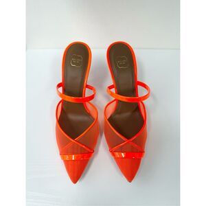 Malone Souliers Clio 85mm Pointed Toe Mule Mesh Leather Pumps Neon Orange 37 7